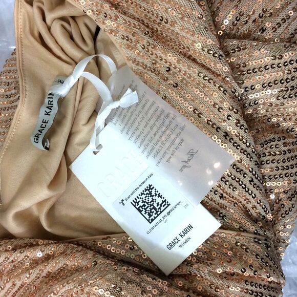 NEW Grace Karin Champagne Sequin Top NWT Size 2XL V-Neck Lined Party Blouse - Picture 5 of 6